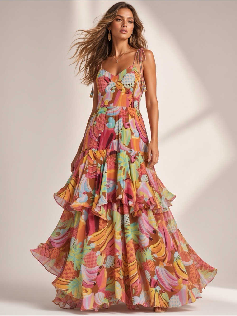FARM Rio Multicolor Tropical Tiered Maxi summer Boho Dress Sz XL - Picture 1 of 15